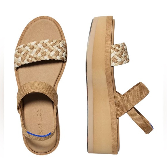 Rothy's The Lightweight Wedge Sandals Size 8.5 Platform Women Shoes Neutral New - Picture 1 of 9